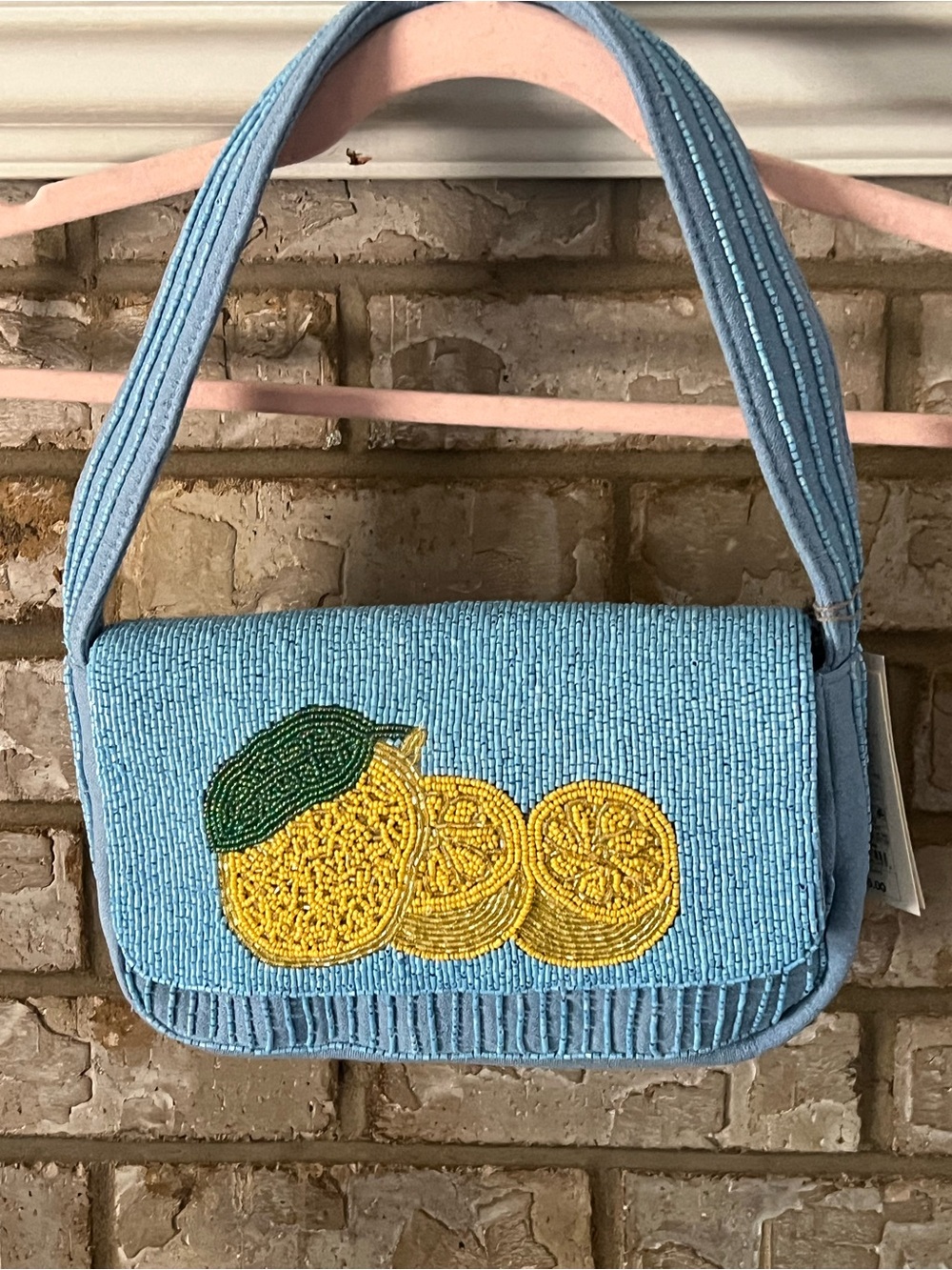 a new day Light Blue Beaded Lemon Motif Mini Shoulder Bag